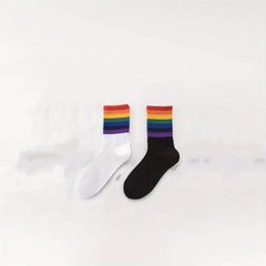 Rainbow Striped Socks Soft & Comfy Mid Tube Women's Stockings