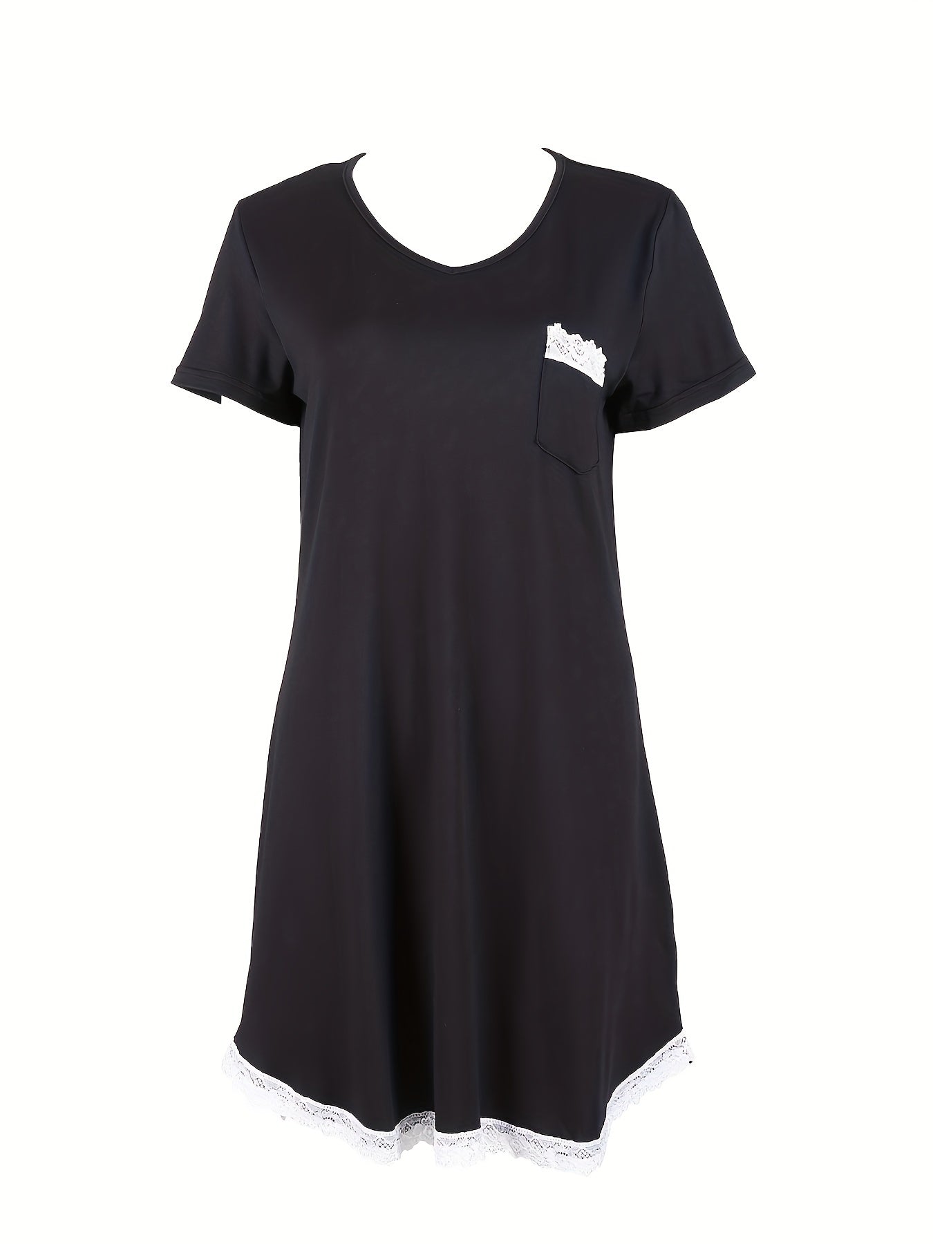 Lace NightDress Short Sleeve V Neck Pajama Dress Women's Sleepwear