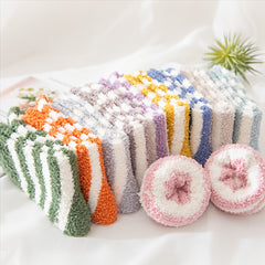5 Pairs Striped Fuzzy Socks Comfy & Warm Women's Stockings