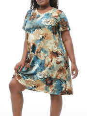 Tie Dye Floral Print V-Neck Nightdress