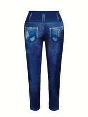 Women's Plus Denim Print High Rise Stretchy Yoga Skinny Leggings