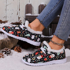 Christmas Style Snow Boots Santa Bunny Moon Pattern Plush Comfort Flats