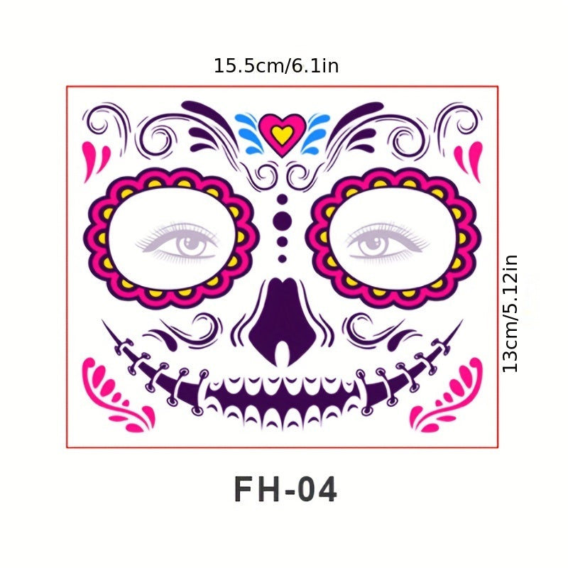 Fluorescent Halloween Face Sticker Tattoo - Masquerade Party Decoration