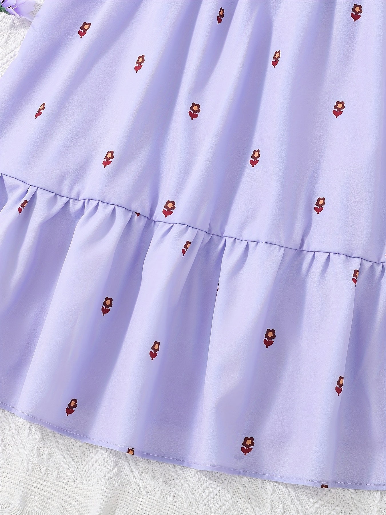 Girls' Puff Sleeve Casual Dress - Vacation Style
