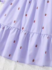 Girls' Puff Sleeve Casual Dress - Vacation Style