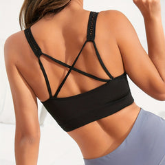 Criss Cross Back Solid Sports Bra for Women