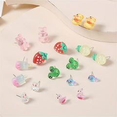 9 Pairs Teen Cartoon Charm Stud Earrings for Girls