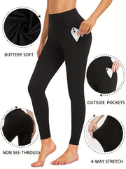 Fleece Lined Leggings With Pockets High Waisted