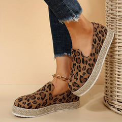 Leopard Print Espadrille Slip On Flatform Shoes