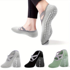 3 Pairs Women's Yoga Socks Non Slip With Grips - Barre Fitness