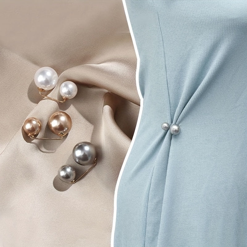 3pc Faux Pearl Metal Lapel Pin Brooch Dress Skirt Waist Pants Buckle
