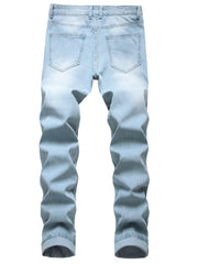 Men's Rose Embroidery Ripped Washed Jeans Streetwear Denim Pants