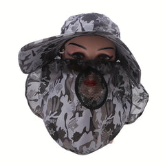 Camouflage Sun Hat with Face Cover for Outdoor Activities