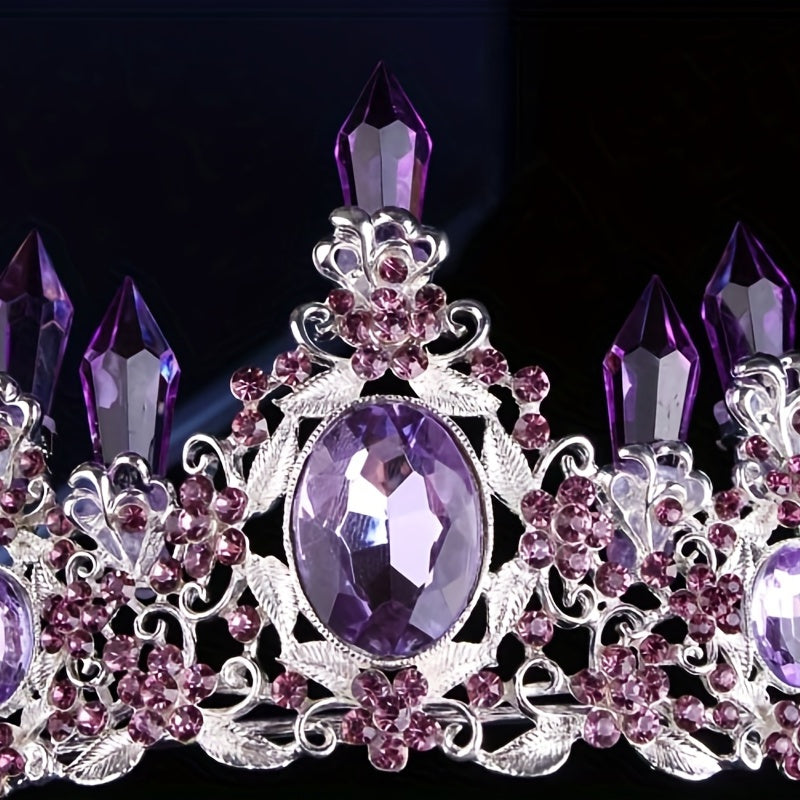 Baroque Crystal Bridal Jewelry Set Amethyst Crown Necklace Earrings