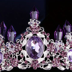 Baroque Crystal Bridal Jewelry Set Amethyst Crown Necklace Earrings