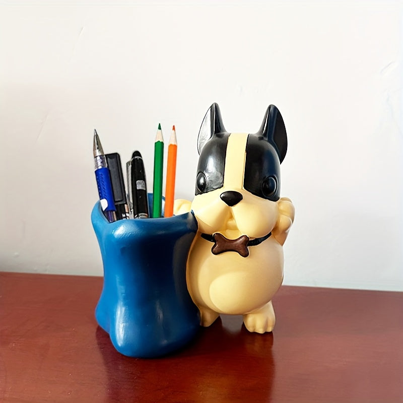 Creative Elephant French Bulldog Pen Cup Resin Pot