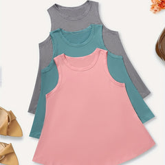 3 Pack Plus Size Casual Tank Top Women's Plus Solid Round Neck High Stretch Vest