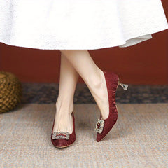 Square Rhinestone Ladies High Heels Pointed Toe Stiletto Heels