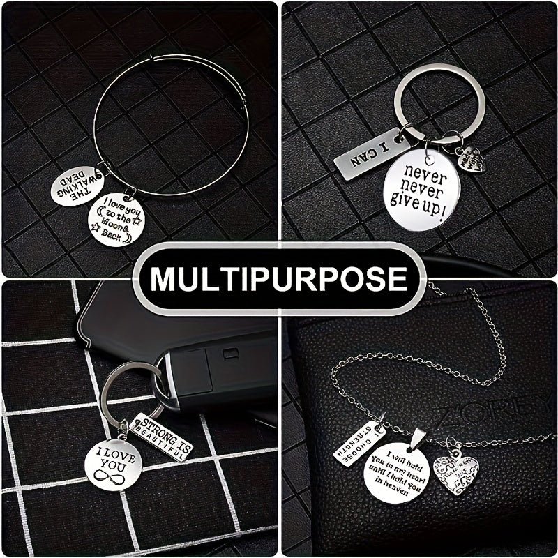 120pcs Keychain Accessories Set with Engraved Inspirational Words Charms