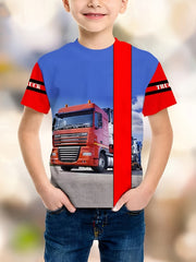 3D Red Cart Pattern T shirt For Kids Short Sleeve Top Casual Tee