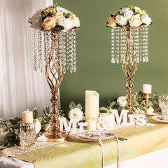 2pcs Metal Flower Vases Crystal Stand Wedding Centerpieces Tables Party Decor
