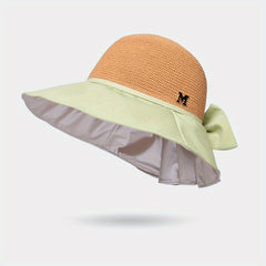 Wide Brim Sun Hat Bow Decor Casual Bucket Hat for Summer