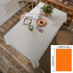 Beige Tassel Waffle Tablecloth Waterproof Rectangle Table Cover for Picnic