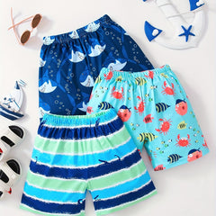 Boys Cartoon Crab Shark Striped Casual Shorts for Kids Summer Vacation Beach