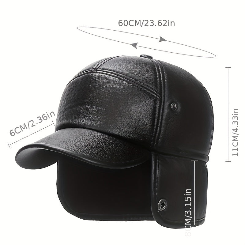 Meromibe Winter Ear Warmer PU Leather Baseball Cap Adjustable Sunscreen Hat