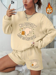 Women's Halloween Graphic Print Sweatshirt & Shorts Set