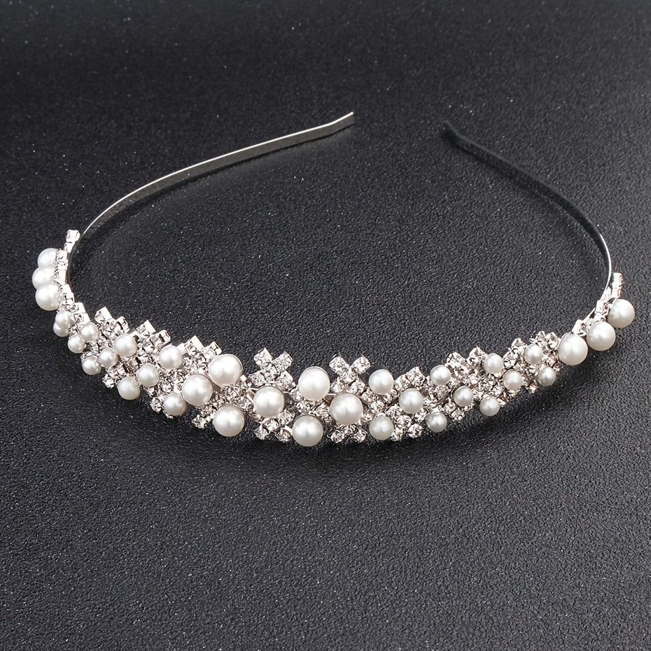 Faux Pearl Rhinestone Hairband Headband Princess Tiara