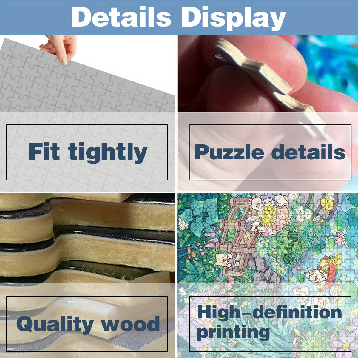 Wooden Puzzle 500pcs & 1000pcs Rabbit Cartoon Design 2D Pattern Printing