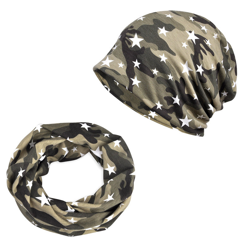 Vintage Camo Fleece Knitted Hat With Scarf - Outdoor