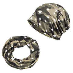 Vintage Camo Fleece Knitted Hat With Scarf - Outdoor