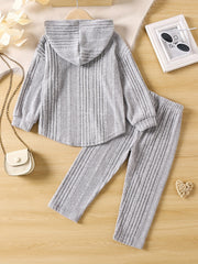 Girl's Ribbed Hoodie & Pants Set for Spring Fall