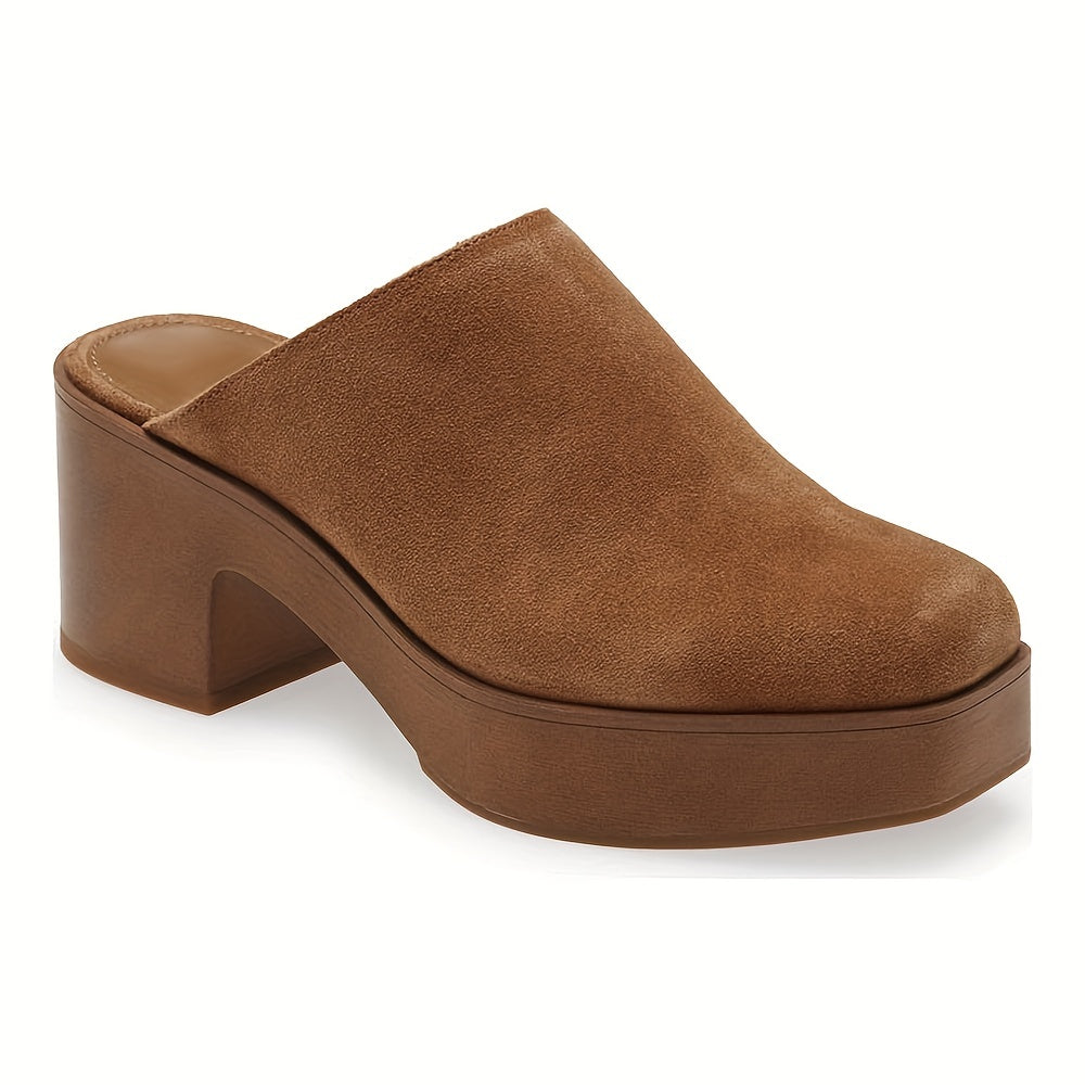 Chunky Heel Platform Mules Square Closed Toe Slip On Shoes