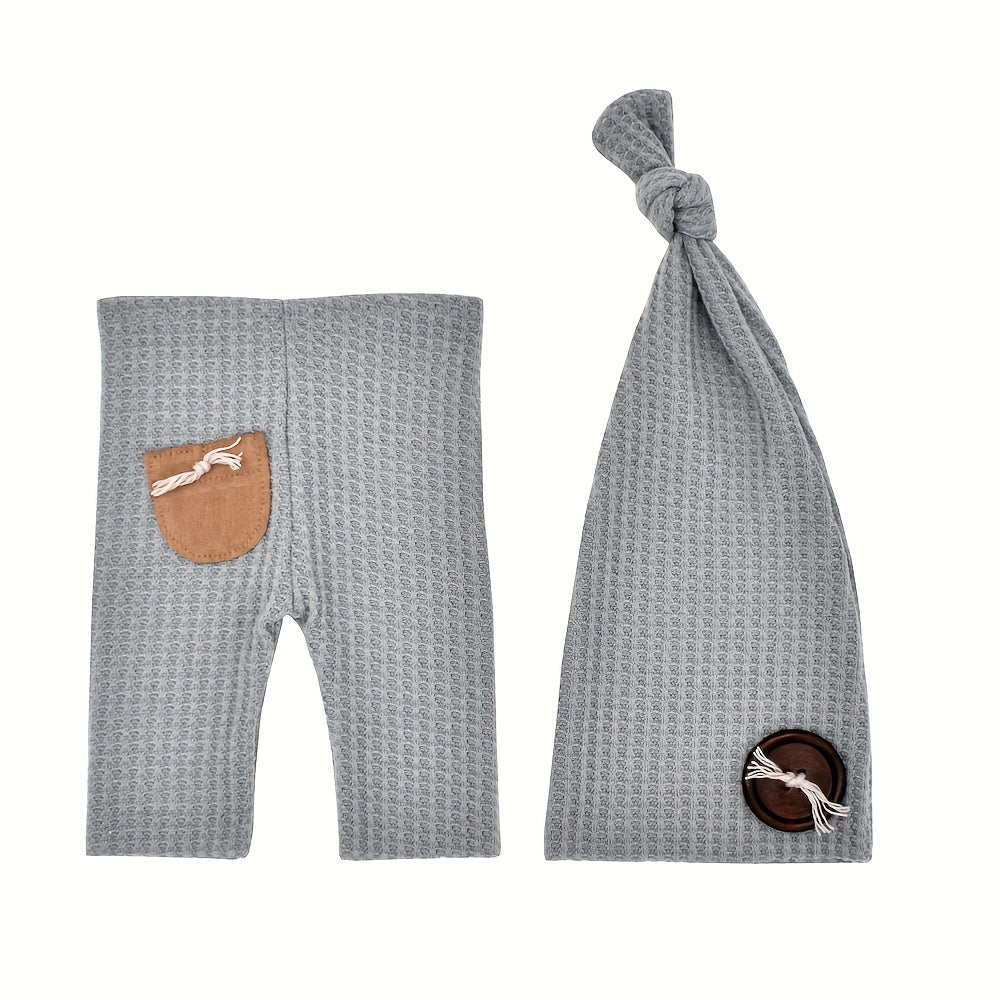 Newborn Knot Button Hat & Pants Set for Photography Props