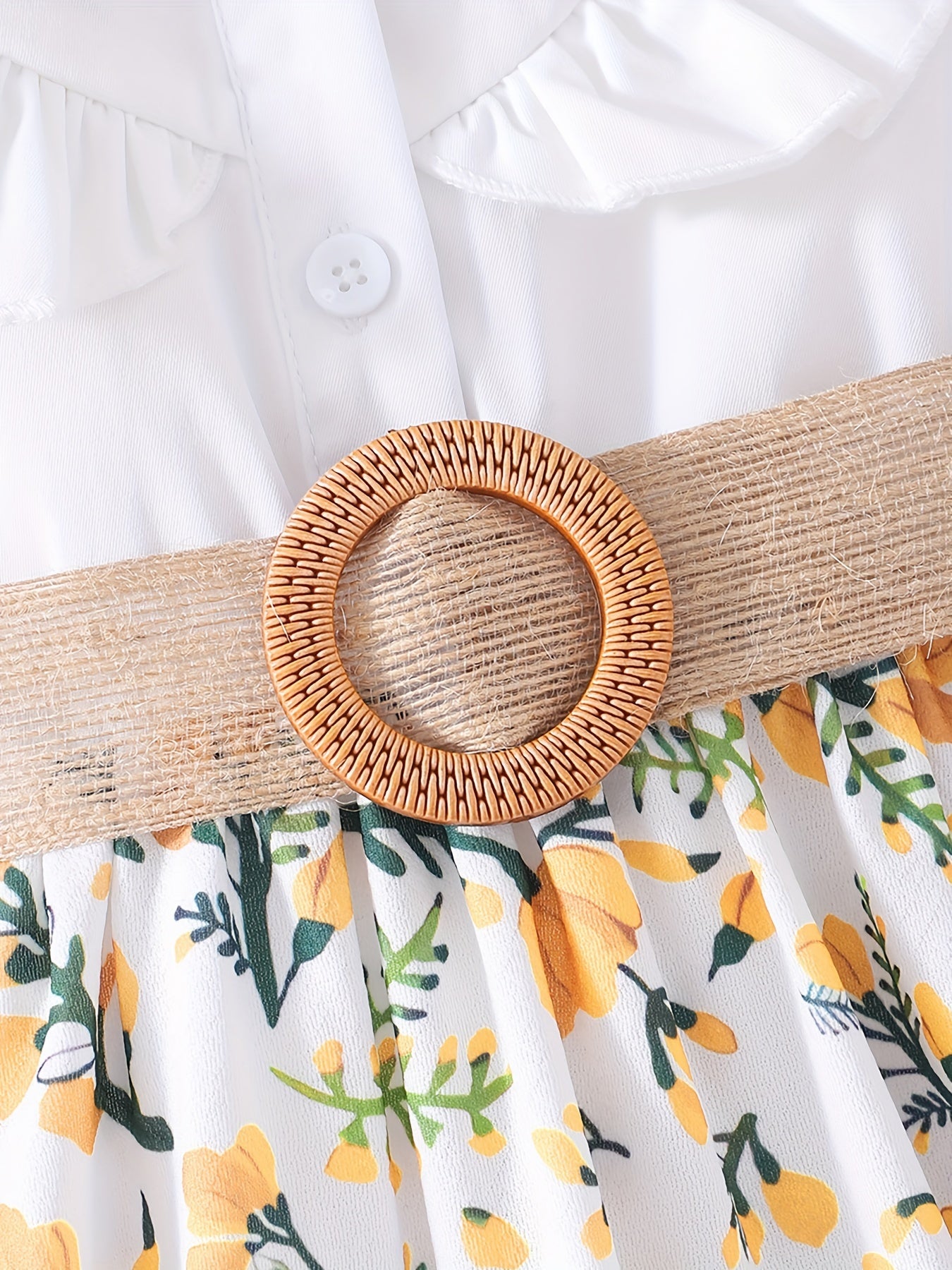 Girls Orange Flowers Embroidery Shirt Dress With Belt