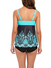 Women's Plus Size Boho Tankini Set - Tribal Print Cami Top & Shorts