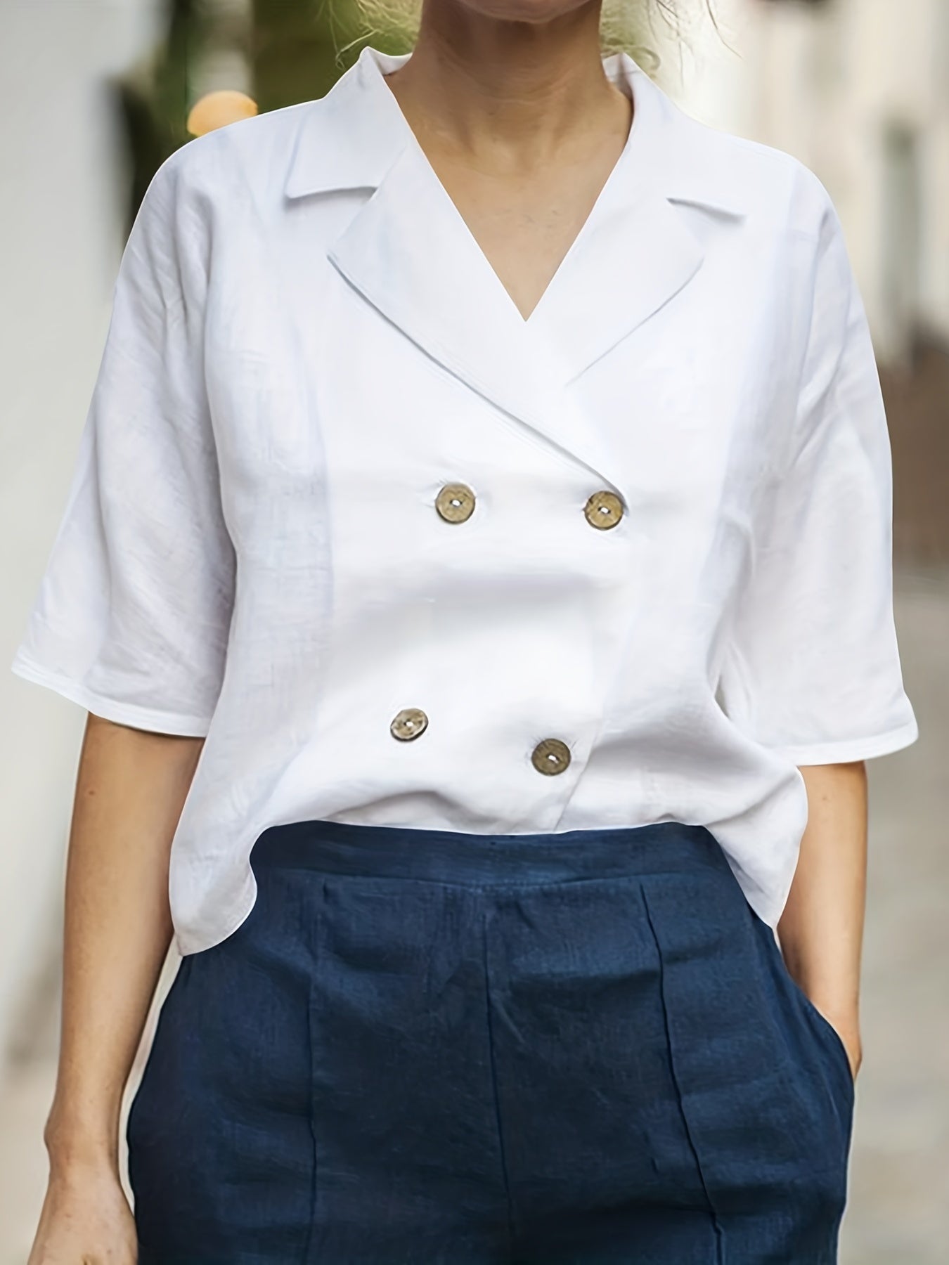 Solid Half Sleeve Lapel Blazer for Women's Spring & Summer