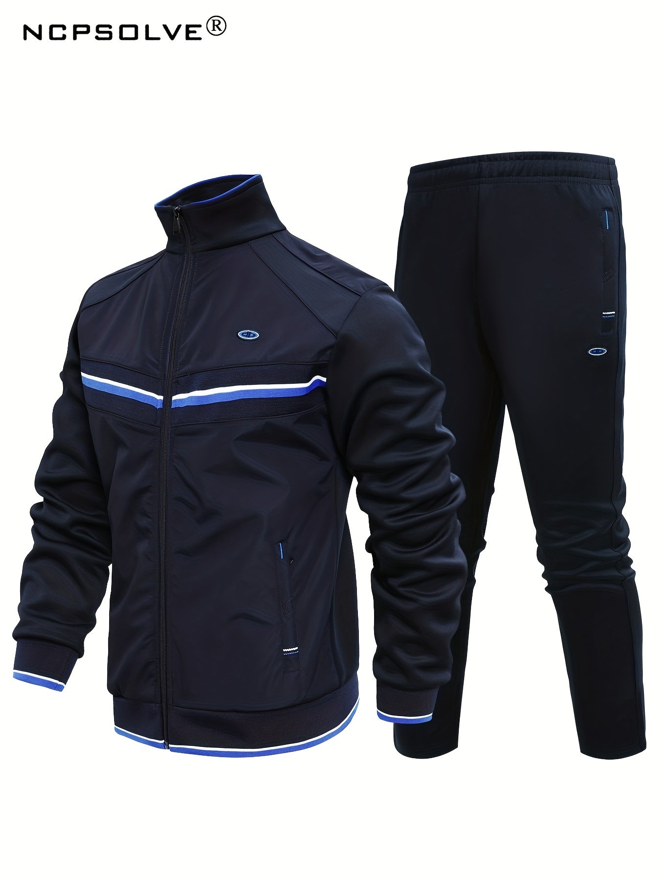 Men's Sports Suit Striped Jacket & Solid Pants