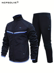 Men's Sports Suit Striped Jacket & Solid Pants