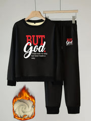 Slogan Print Crew Neck Top & Joggers Set