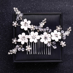 Faux Pearl Crystal Flower Bridal Hair Comb Wedding Hair Accessories Golden