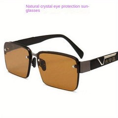 Men's Small Rimless Sunglasses UV Resistant Sunglasses With Glasses Case
