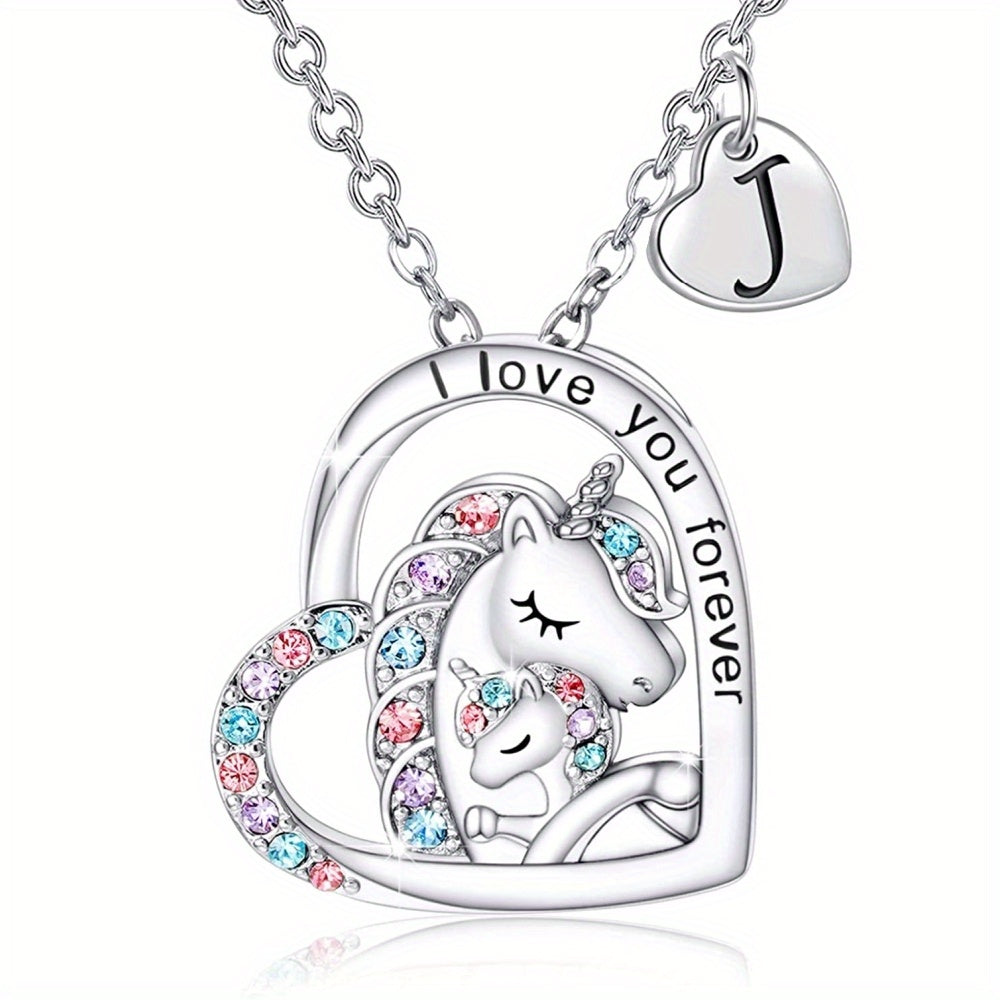Heart Unicorn Pendant Necklace for Girls