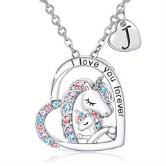 Heart Unicorn Pendant Necklace for Girls
