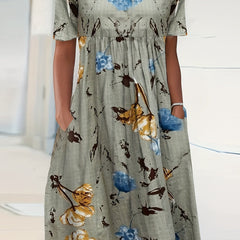 Casual Dress Women's Plus Floral Print Short Sleeve Round Neck Dress
