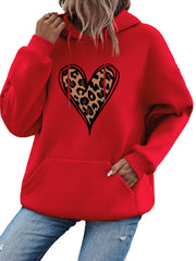 Heart Print Kangaroo Pocket Hoodie Long Sleeve Hoodies Sweatshirt