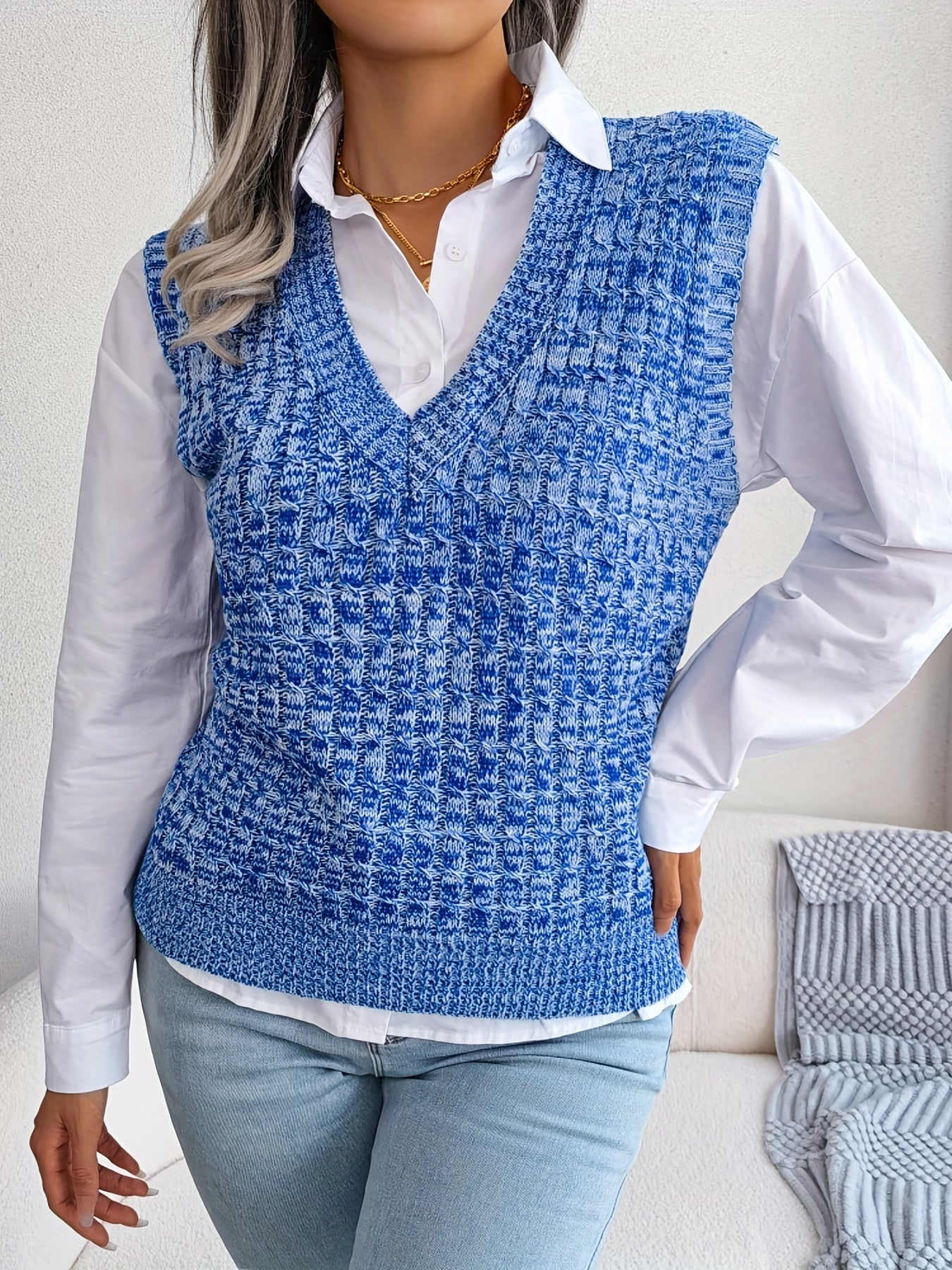 Women's V Neck Sleeveless Knitted Vest Casual Top